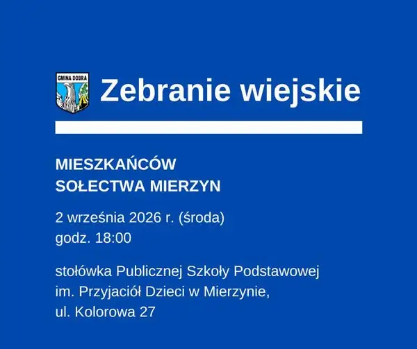 Zebranie wiejskie w Mierzynie – 2 września w szkole podstawowej