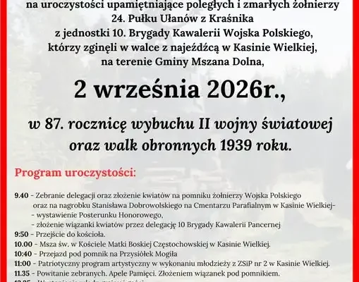 Uroczystości upamiętniające bohaterów 1939 roku w Kasinie Wielkiej