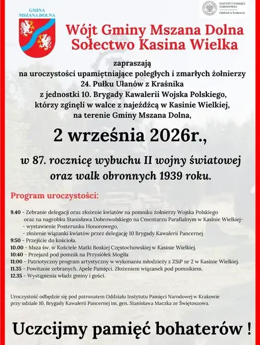 Uroczystości upamiętniające bohaterów 1939 roku w Kasinie Wielkiej