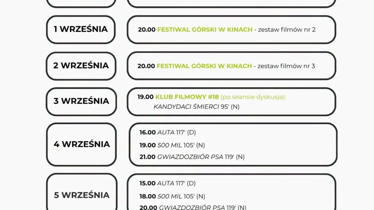 Festiwal filmów górskich, klub filmowy i weekendowe hity w Kinie Luboń 2.0