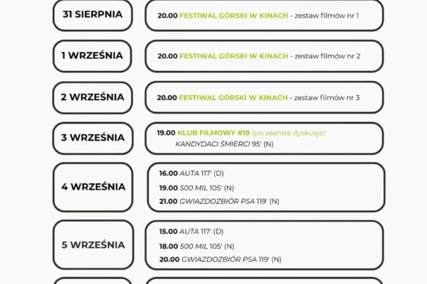 Festiwal filmów górskich, klub filmowy i weekendowe hity w Kinie Luboń 2.0