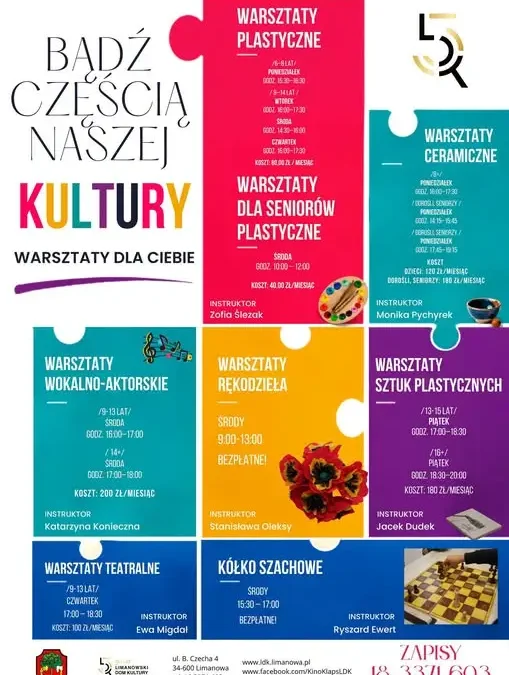 Limanowski Dom Kultury ogłasza zapisy na nowy sezon warsztatów
