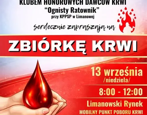 Akcja krwiodawstwa na Limanowskim Rynku – już 13 września