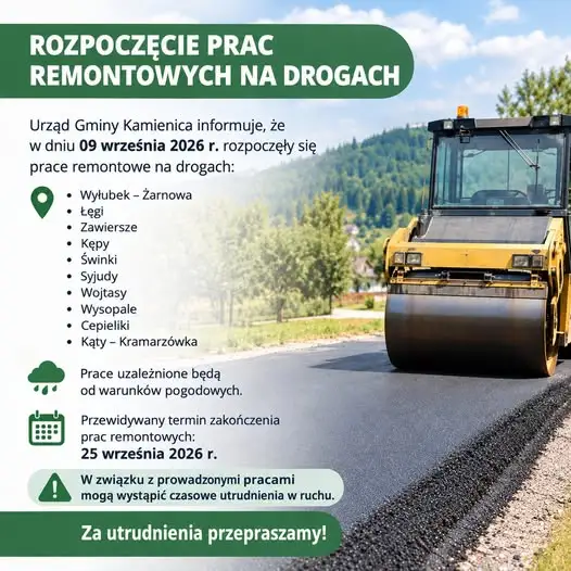 Remont dróg w gminie Kamienica – utrudnienia do 25 września