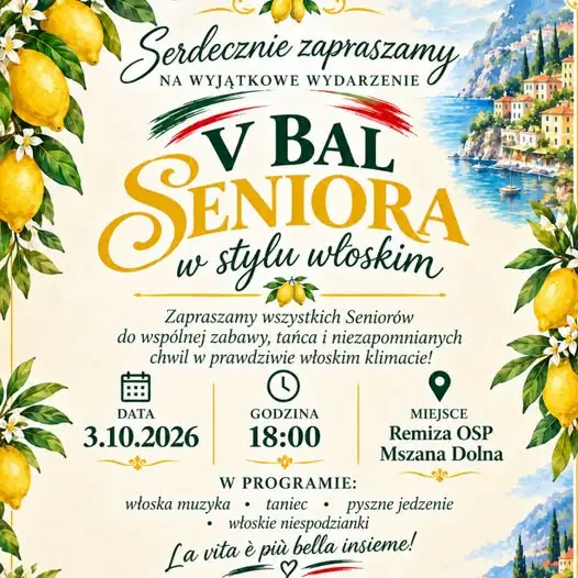 V Bal Seniora w Mszanie Dolnej – włoski wieczór już 3 października