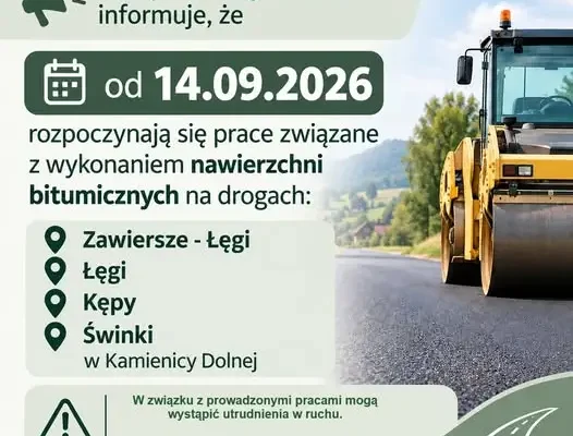 Remont dróg w gminie Kamienica – utrudnienia od 14 września